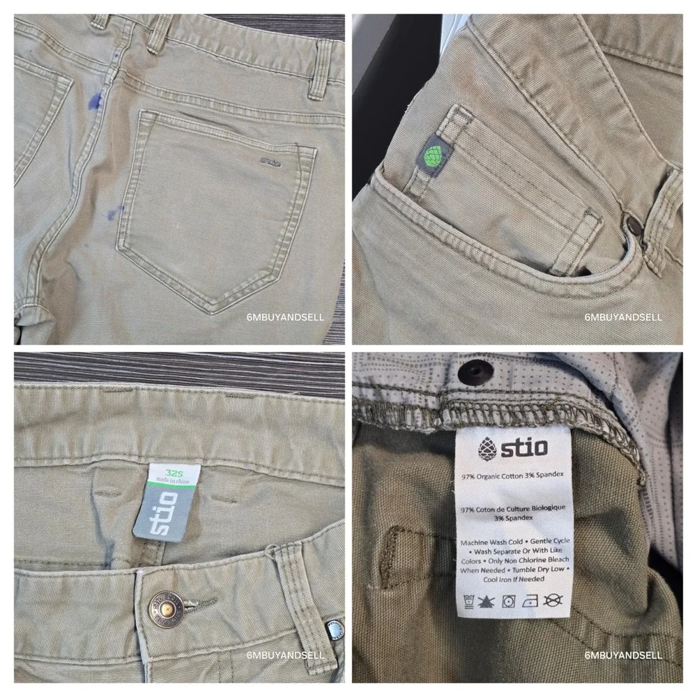 Stio Rivet Canvas Pants Mens 32S Khaki Tan Organic Cotton Stretch Outdoor 2335